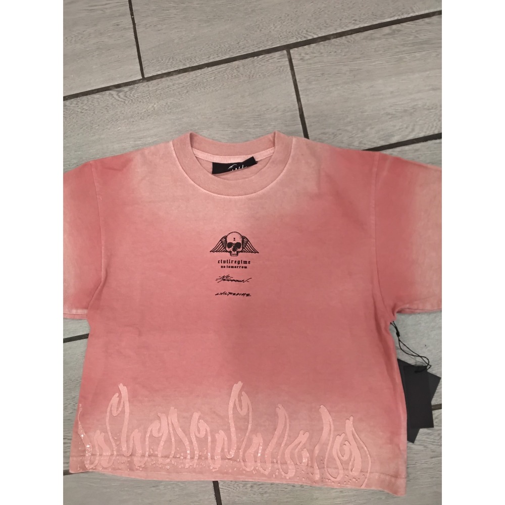 Civil Regime No Tomorrow Pink Flame Graphic Crop Top Tee Shirt NEW